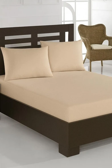 Penye Tek Kişilik 120x200 cm Lastikli Çarşaf Bej ürün görseli