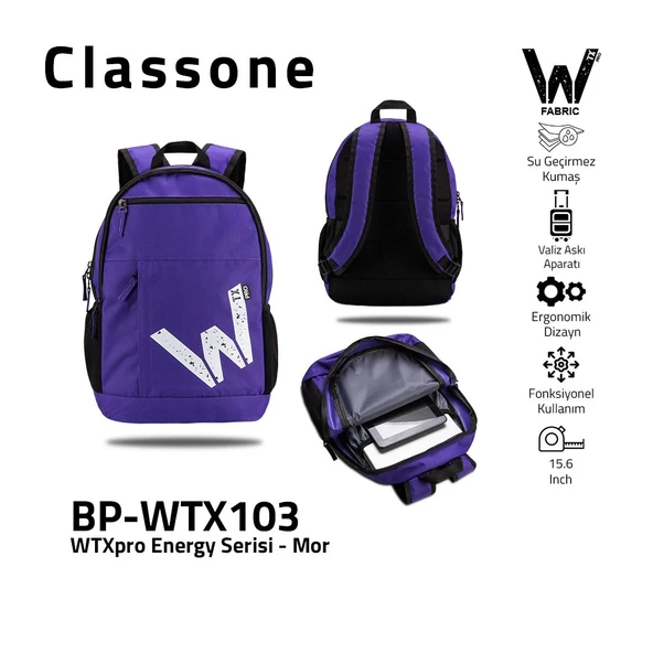 Classone BP-WTX103 Wtxpro Su Geçirmez Kumaş 15.6" Laptop Notebook Sırt Çantası + Kablosuz Mouse - Resim 5
