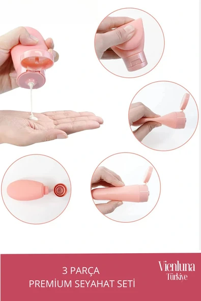 Premium Ürün Özel Çantalı Taşınabilir Tatil Seyahat Plaj Deniz Makyaj Krem Sprey Banyo Seti 3 Parça - Resim 3