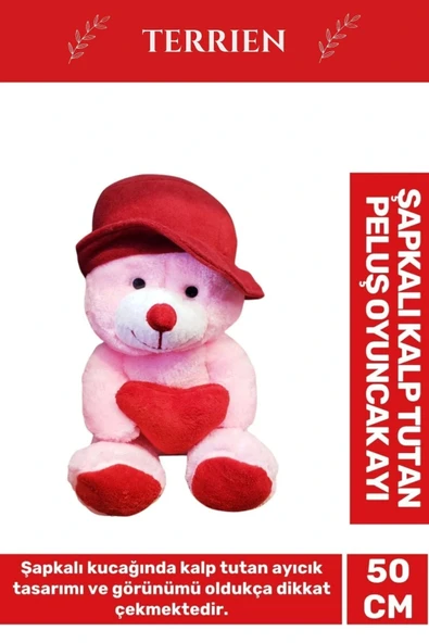 Özel Üretim Sevgiliye Özel Gün Hediye Şapkalı Kalp Tutan Peluş Oyuncak Ayı 50cm ürün görseli 1