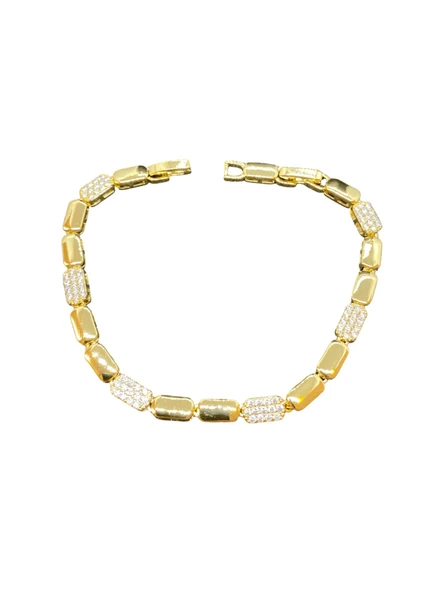 Altın Renk VIP Parlak Taşlı Şık Dizme Model 316L Çelik Kadın Bileklik | Parlak ve Şık Hediye ürün görseli 1