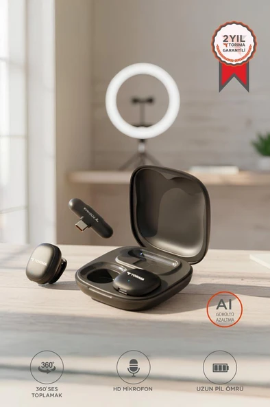Torima WM-02 Siyah AI Destekli ANC Gürültü Önleyici Şarj Kutulu Kablosuz Yaka Mikrofonu ürün görseli