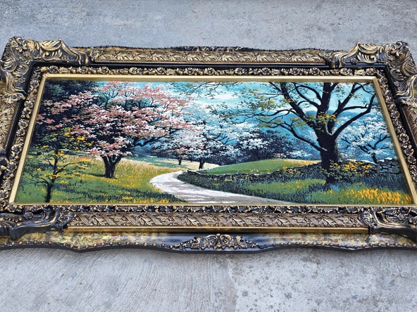 Pembe Yol Adlı İran Tebriz Halı Tablo 123x75cm - Duvar Halı Kilim Tablo - Resim 8