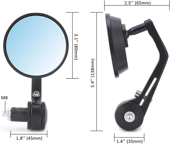 Modifiye Gidon Bağlantılı Oval Ayna Tk Siyah Cafe Racer - Resim 3
