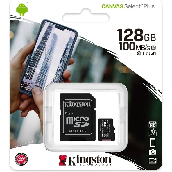 Kingston Canvas Select Plus SDCS2/128GB Class 10 U1 A1 V10 128 GB Micro SD Kart ürün görseli
