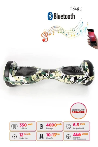 Citymate Hoverboard Elektrikli Kaykay Bluetooth Hoparlörlü 6.5 inch Yeşil Kamuflaj - Resim 3