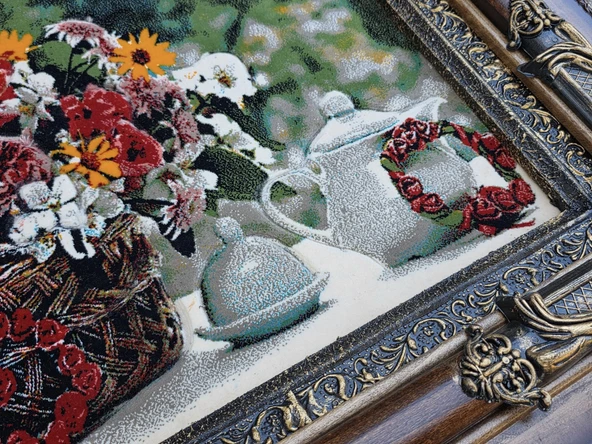 Bahar Çiçekleri Adlı İran Tebriz Halı Tablo 95x75cm - Duvar Halı Kilim Tablo - Resim 4