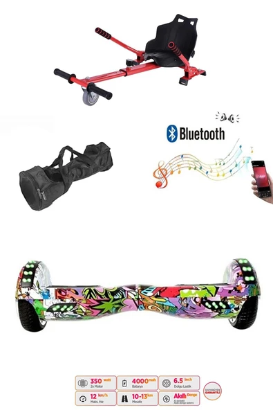 Elektrikli Kaykay Scooter Akıllı Denge Hoverboard + HoverKart + Çanta FULL LEDLİ EXTREM PAKET D04