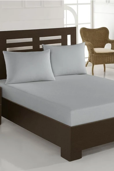 Penye Çift Kişilik 180x200 cm Lastikli Çarşaf Açık Gri ürün görseli
