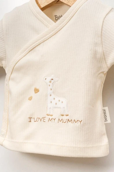 Bebitof %100 Pamuk Yavru Zürafa Desenli 5 Parça Yenidoğan Hastane Çıkışı Zıbın Seti BBTF.KRM.20229.15 - Resim 2