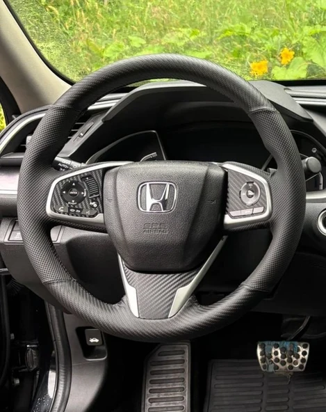 Honda Civic Fc5 Araca Özel Direksiyon Kılıfı AÇIKLAMAMIZI OKUYUNUZ!  ( KARBON NOKTA SİYAH İP ) ürün görseli