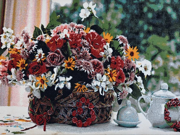 Bahar Çiçekleri Adlı İran Tebriz Halı Tablo 95x75cm - Duvar Halı Kilim Tablo - Resim 3