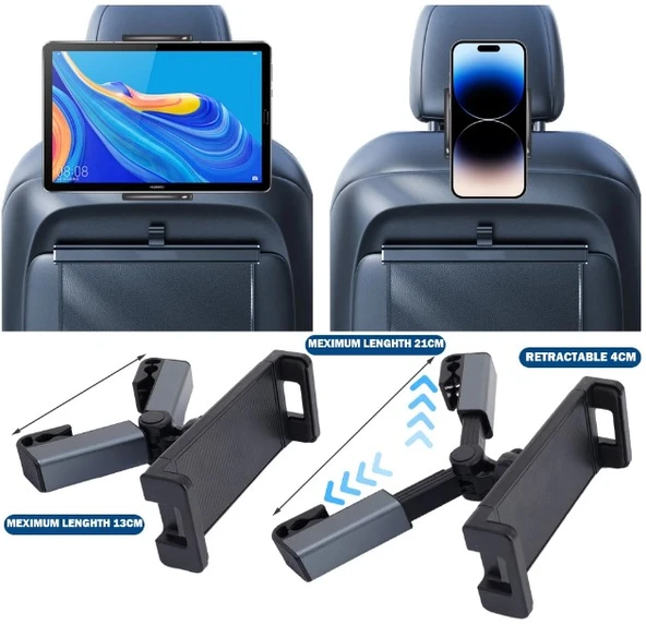 Koltuk Arkası Ayarlanabilir Tablet Telefon Tutucu (5314) - 4