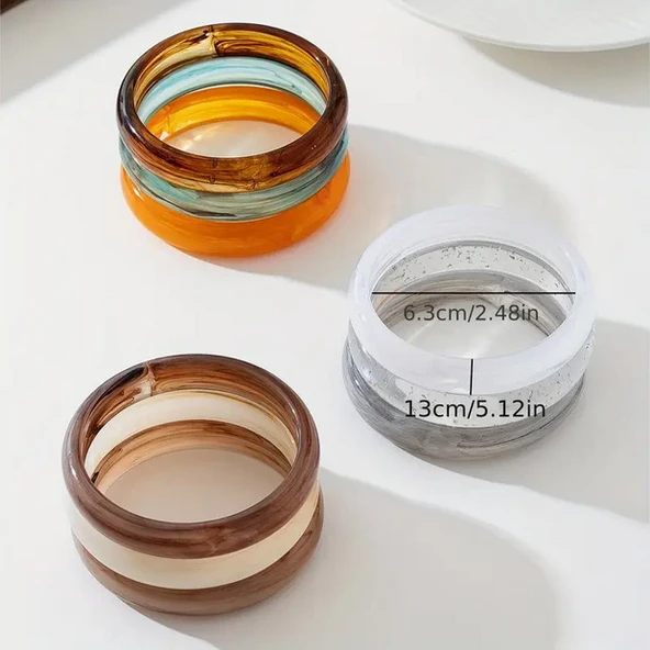 Çok Yönlü Geometrik Retro Tarz 3'lü Çok Renkli Gradyan Reçine Kadın Bileklik Seti | Parlak ve Şık - Resim 2