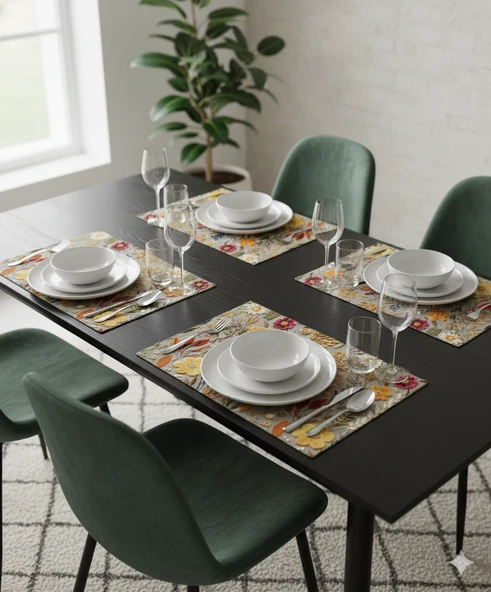 Sonbahar Çiçekleri Desenli Dijital Baskılı 6'lı Amerikan Servisi 30 cm x 45 cm - Resim 8