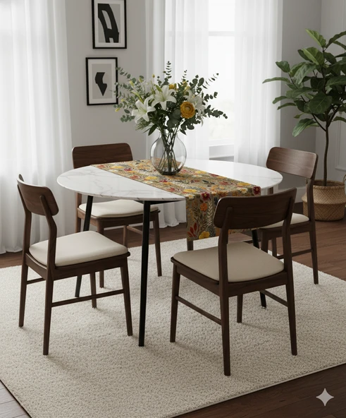 Sonbahar Çiçekleri Desenli Dijital Baskılı Runner 140 cm x 45 cm - Resim 4