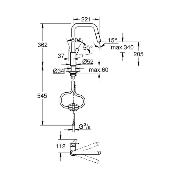 Grohe Eurosmart Eviye Bataryası 2 Akışlı - 30619000 - Resim 5
