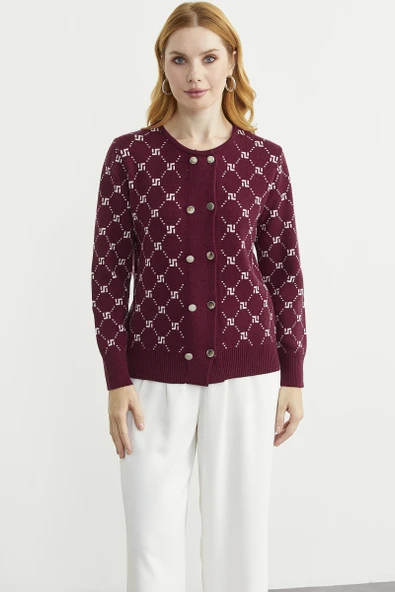 Logolu Düğme Detaylı Triko Hırka - Bordo ürün görseli