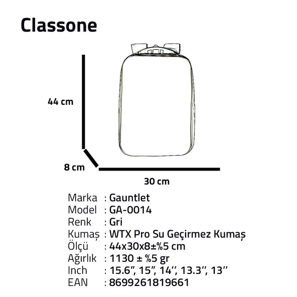 Classone GA-0014 Guntlet V1 Sert Kabuk Serisi 15.6 inch Uyumlu WTX Pro Su Geçirmez Kumaş Laptop Çantası -Gri - Resim 5