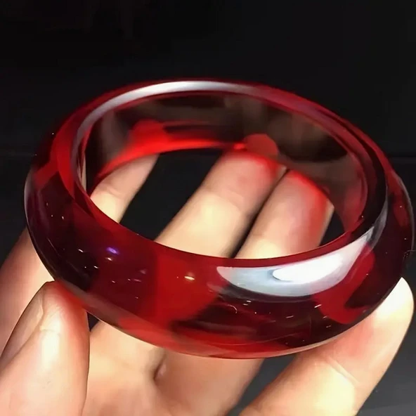 Minimalist Bangle Vintage Tarz Yakut Kırmızısı Şeffaf Renk Şık Reçine Kadın Bileklik | Parlak ve Şık - 4