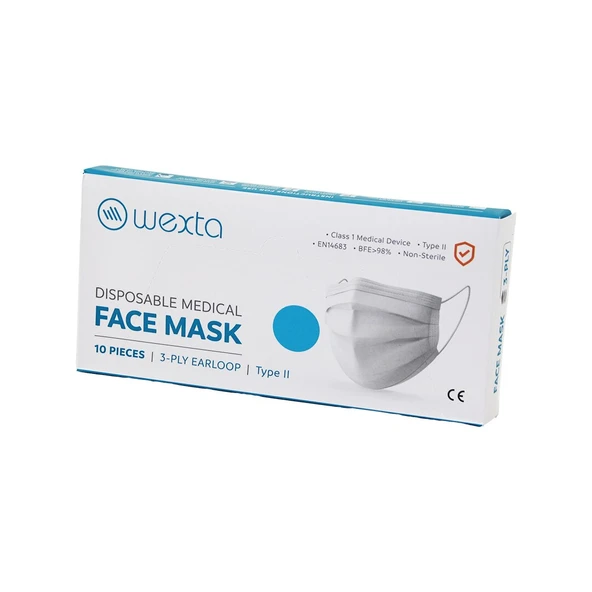 WEXTA BEYAZ 3 KATLI MEDİKAL CERRAHİ YÜZ MASKESİ 10PCS x 24 = 240 ADET (5314)