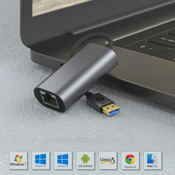 Zore QG03 USB-A to RJ45 USB3.0 Ethernet Dönüştürücü Kablo 1000Mbps 22cm - Resim 7