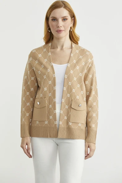 Logolu Cep Detaylı Oversize Triko Hırka - Kamel ürün görseli