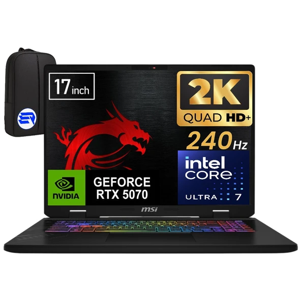 Msi Crosshaır 17 Hx Aı D2XWGKG-018XTREP6 Intel Core Ultra 7 255HX 32GB 2tb SSD RTX5070 17" W11 Pro Qhd+ 240Hz + Elektropasaj Çanta ürün görseli 1