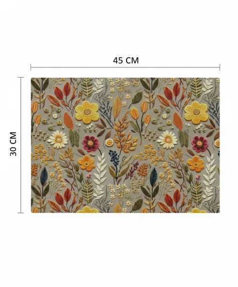 Sonbahar Çiçekleri Desenli Dijital Baskılı 6'lı Amerikan Servisi 30 cm x 45 cm - Resim 5