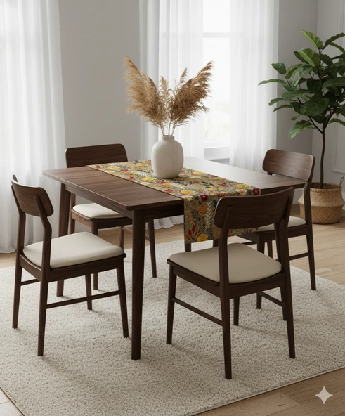 Sonbahar Çiçekleri Desenli Dijital Baskılı Runner 140 cm x 45 cm - Resim 3