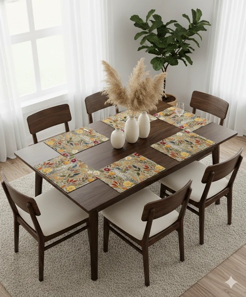 Sonbahar Çiçekleri Desenli Dijital Baskılı 6'lı Amerikan Servisi 30 cm x 45 cm - Resim 2