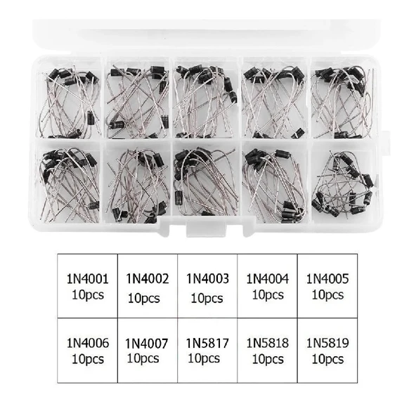 100 Parça Diyot Seti 10 Farklı Değerde DO-41 Kılıf - Resim 4