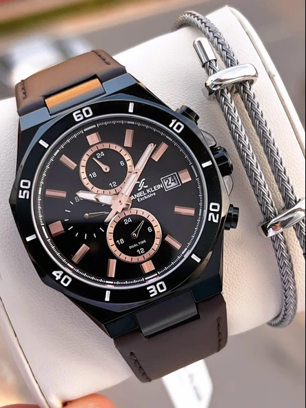 Daniel Klein Deri Kordon İç Kadran Fonksiyonları Aktif 3 Atm Suya Dayanıklı Erkek Kol Saati E140003-1 ürün görseli