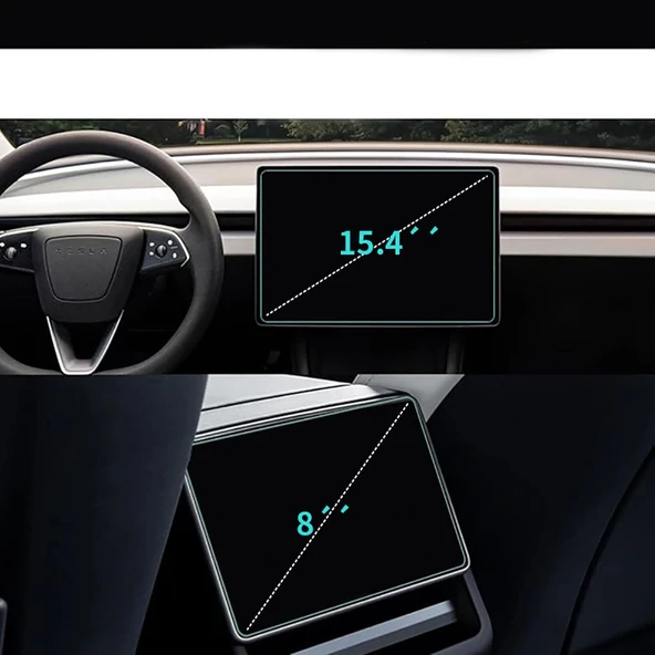 Tesla Yeni Model Y 2in1 Araç Multimedya Ekran Koruyucu Uygulama Aparatlı Zore Premium Temperli Cam Ekran Koruyucu - Resim 2