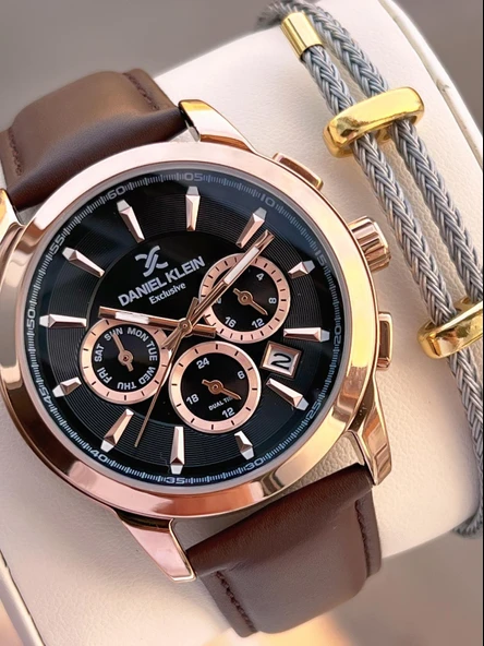 Daniel Klein Deri Kordon İç Kadran Fonksiyonları Aktif 3 Atm Suya Dayanıklı Erkek Kol Saati E140032-5 ürün görseli