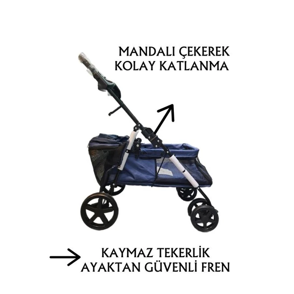Tommy Evcil Hayvan Arabası 74,5x46,5x97,5cm Lacivert Max 15kg - Resim 2