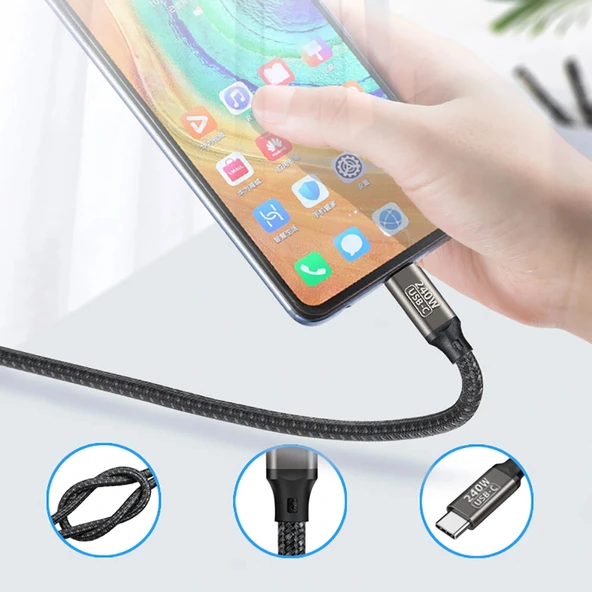 Zore QG02 Type-C to Type-C PD3.1 Data Kablosu 240W 480Mbps 1.5 Metre - Resim 8