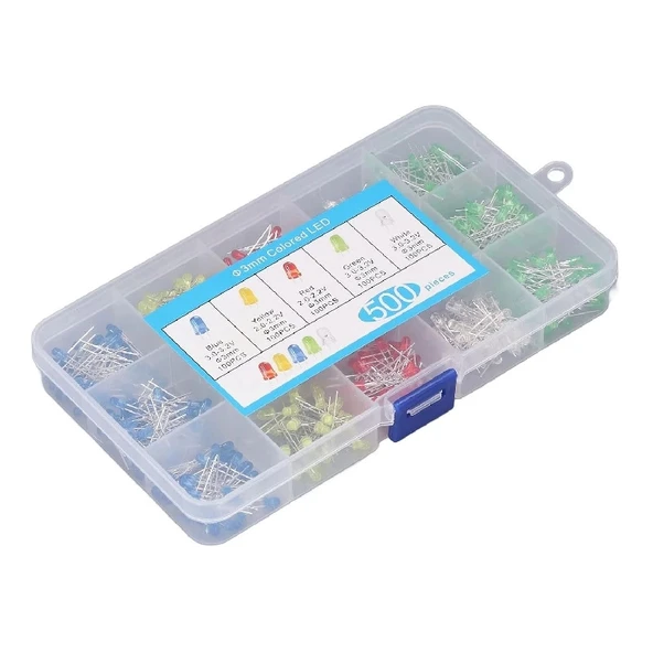 500 Adet 3mm LED Seti Kutulu 5 Renk Elektronik Işık Kaynağı Lamba Gösterge Uyarı Sinyali - Resim 7