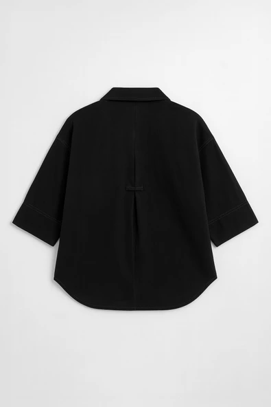 Kadın Rahat Kalıp Siyah Jean Gömlek - Resim 3