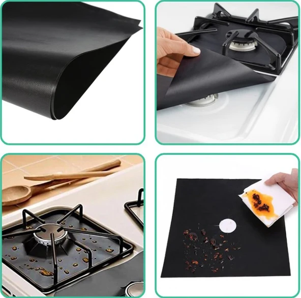 Ocak Koruyucu Folyo Yanmaz Yapışmaz 4&apos;lü Set SiYAH (5314)