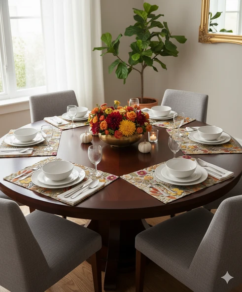 Sonbahar Çiçekleri Desenli Dijital Baskılı 6'lı Amerikan Servisi 30 cm x 45 cm - Resim 4