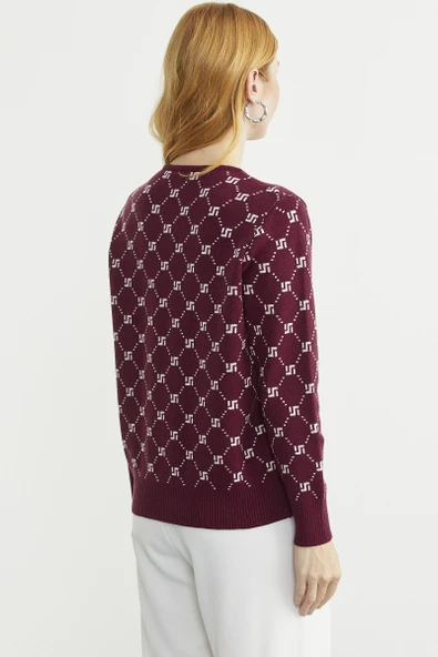 Logolu Düğme Detaylı Triko Hırka - Bordo - Resim 6