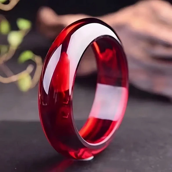 Minimalist Bangle Vintage Tarz Yakut Kırmızısı Şeffaf Renk Şık Reçine Kadın Bileklik | Parlak ve Şık