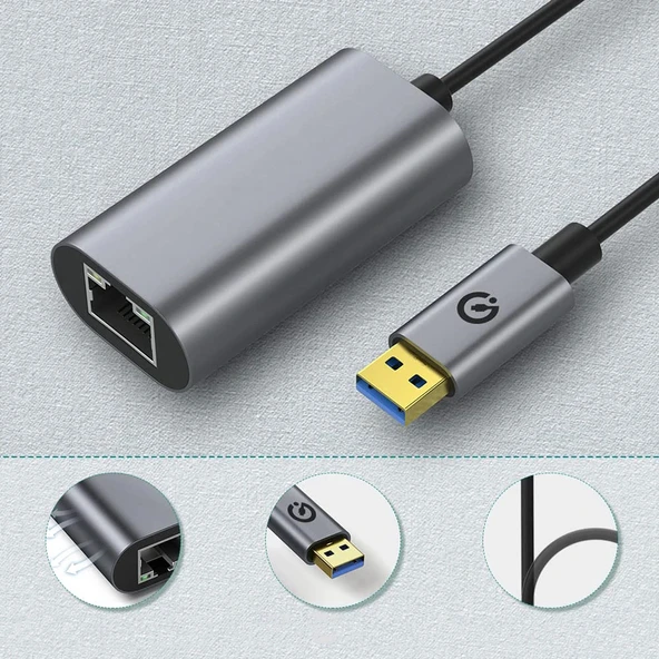 Zore QG03 USB-A to RJ45 USB3.0 Ethernet Dönüştürücü Kablo 1000Mbps 22cm - Resim 6