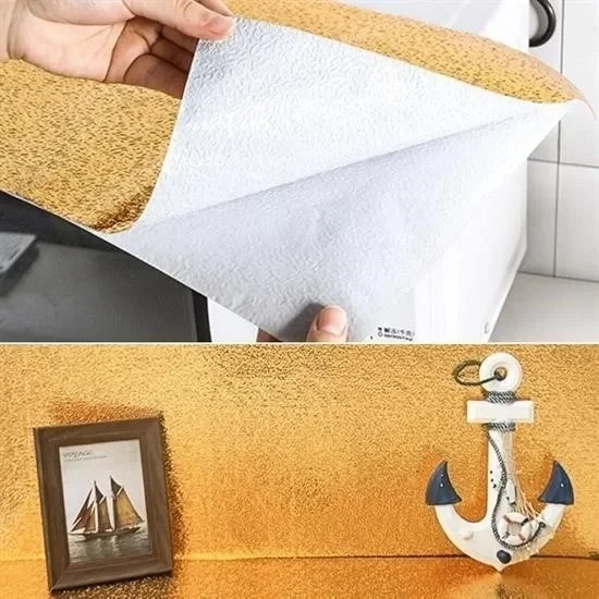 2 Metre Kendinden Yapışkanlı Silinebilir Mutfak Tezgah Üstü Sticker Folyo Gold Renk (5314) - 3
