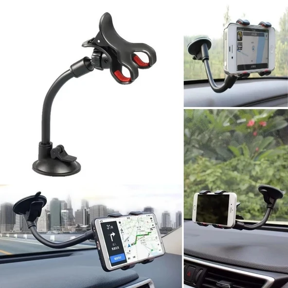 Akrobat Cama Sabitlenen Güçlü Vakumlu 360 Derece Dönen Tüm Modellere Uyan Oto Telefon Tutucu (5314)