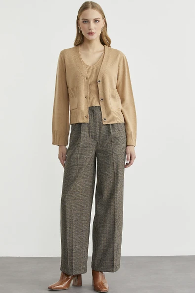 Triko Hırka Crop İkili Takım - Kamel - 3