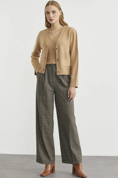 Triko Hırka Crop İkili Takım - Kamel - 2