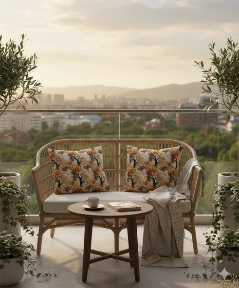 Sonbahar Ağaçları Desenli Dijital Baskılı 2'li Kırlent 40 cm x 40 cm - Resim 6