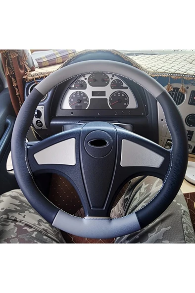 DİKİŞLİ DİREKSİYON KILIFI SİYAH DERİ GRİ DERİ GRİ DİKİŞLİ F. ORD (FOTOGRAFTAKİ) TIR KAMYON İÇİN ürün görseli